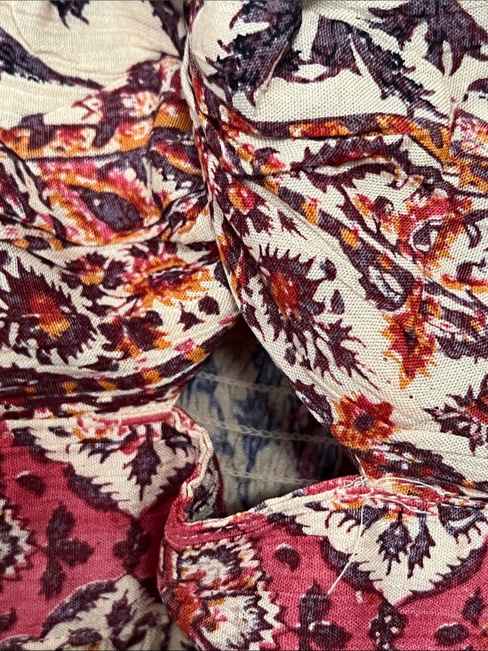 🌞 Angie Bohemian Peach & Burgundy Floral Print spagetti strin maxi dress women S - Picture 10 of 16